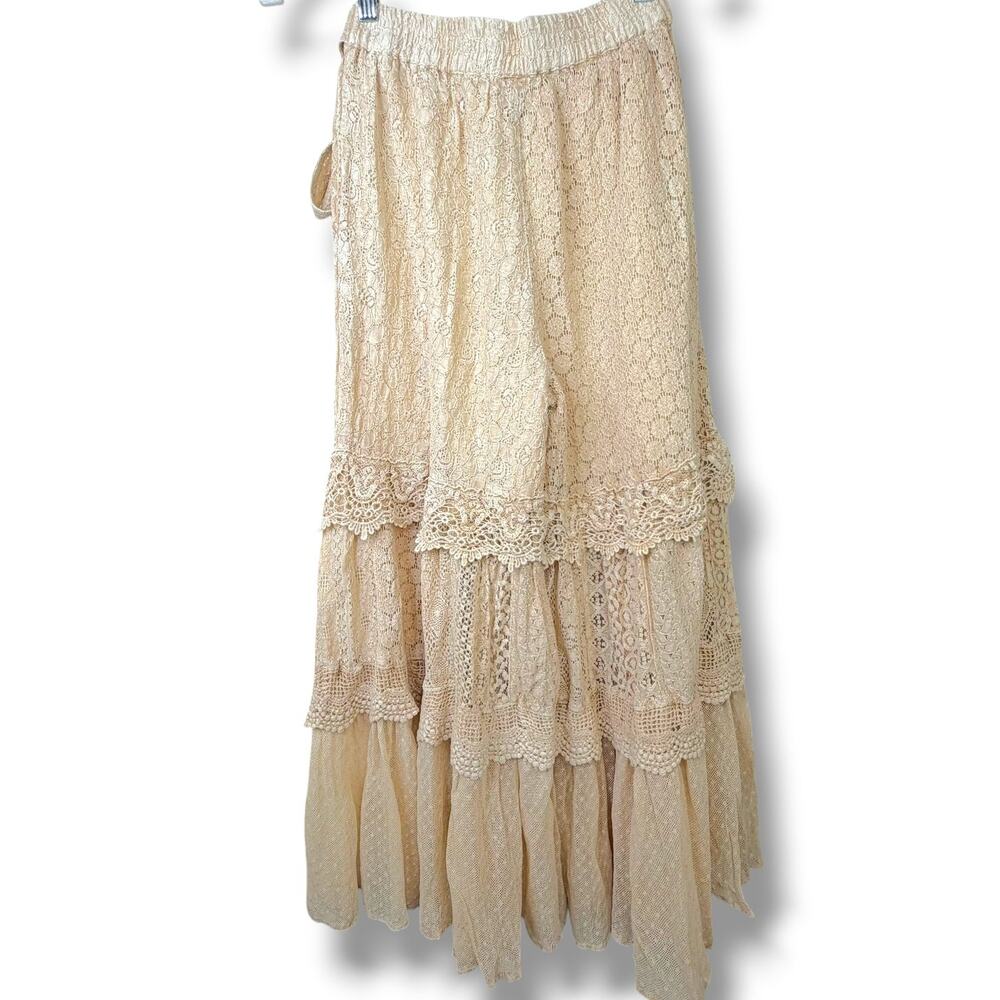 NEW Young Threads Desert Dream Cloud Latte Tiered Lace Net Trims Cotton Pants - Picture 13 of 16